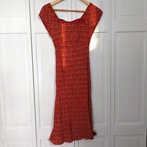 Midi Boho Bias Dress in Red Print by Angie, Size M